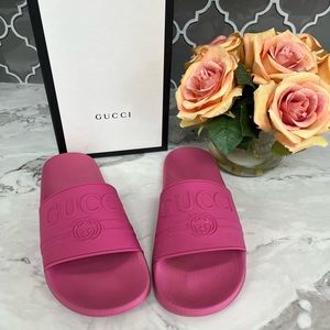 Pink Gucci pool slides